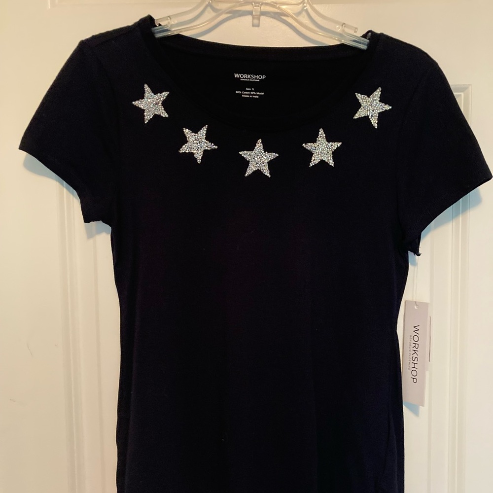Navy Crewneck with Beaded Stars